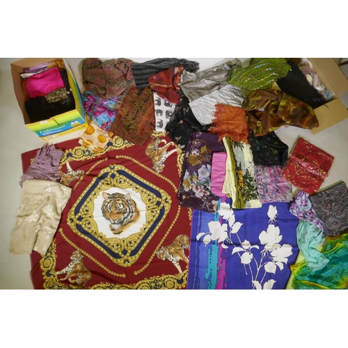 62 - A large quantity of silk, linen, lace and other decorative scarves