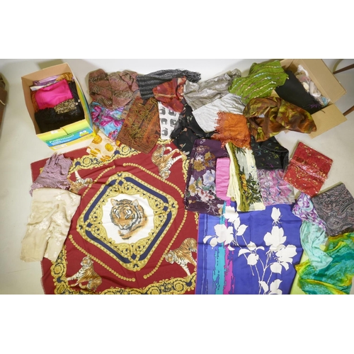 62 - A large quantity of silk, linen, lace and other decorative scarves