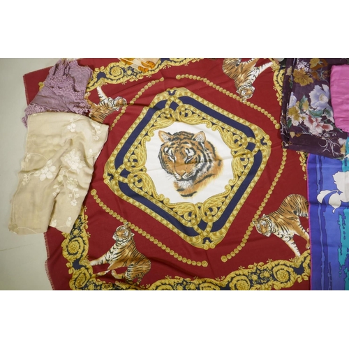 62 - A large quantity of silk, linen, lace and other decorative scarves