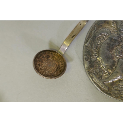 639 - Three silver chokers, internal diameter 12cm, approx 80g, a Kit Heath Mackintosh style silver brooch... 