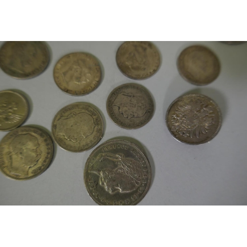 7 - Antique silver coins, C18th and C19th: four silver 5 Corona coins; Maria Theresa Thaler 1780, fitted... 