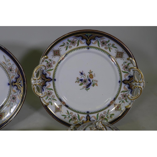 75 - Minton Canton pattern serving plates and tureens, and a Spode Imari pattern shaped bowl, largest 41c... 