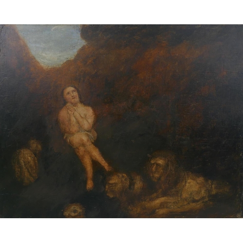 802 - Androcles and the Lion, an C18th/C19th oil on panel, unframed, 29 x 36cm