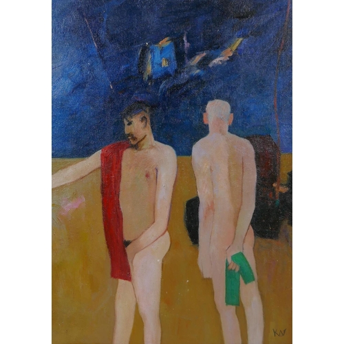 807 - After Keith Vaughan, (British, 1912-1977), San Giorgio Bathers, oil on canvas laid on board, 30 x 40... 