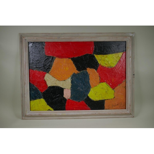 843 - After Serge Poliakoff, (Russian, 1900-1969), abstract oil on canvas, 70 x 50cm