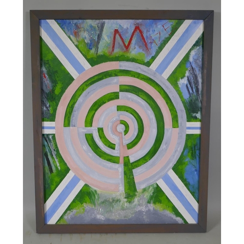 846 - Mike Geary, Maze, labelled verso, oil on canvas, 71 x 92cm