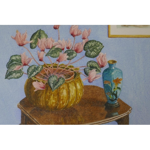 855 - Arthur R.H. Thorne, Cyclamen, April 1975, signed, watercolour, 30 x 24cm