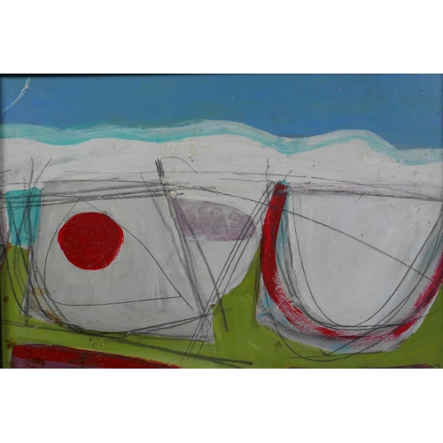 857 - St Ives School, abstract, oil on board, 30 x 21cm