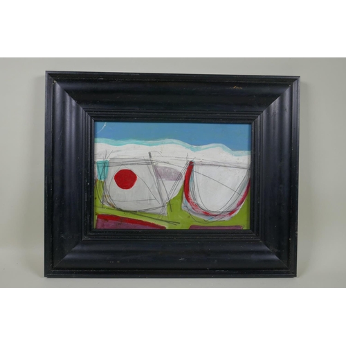 857 - St Ives School, abstract, oil on board, 30 x 21cm