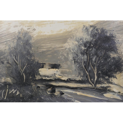 859 - Joaquim Hilario Roberts, (Portuguese), three landscapes painted en-grisaille, oil on boards, each 17... 