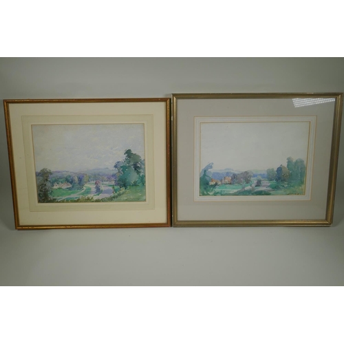 872 - William Lee Hankey, (British, 1869-1952), Findon By-Pass, pair of landscapes, watercolours, 38 x 28c... 