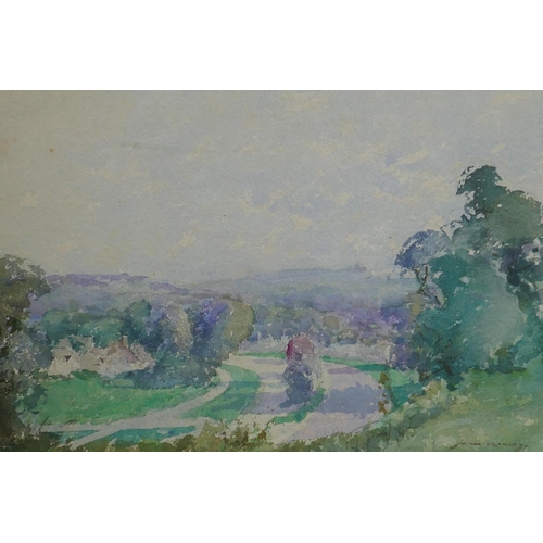 872 - William Lee Hankey, (British, 1869-1952), Findon By-Pass, pair of landscapes, watercolours, 38 x 28c... 