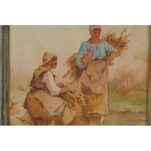 875 - Hector Caffieri, (British, 1847-1932), women in fields, pair of watercolour sketches, 25 x 20cm