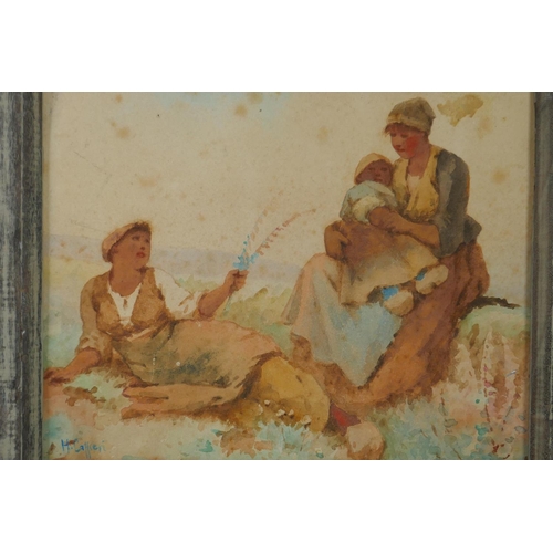 875 - Hector Caffieri, (British, 1847-1932), women in fields, pair of watercolour sketches, 25 x 20cm