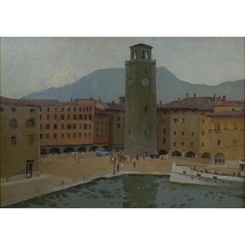 877 - In the manner of Harry Watson, (British, 1871-1936), a pair of Continental city canal scenes, 40 x 3... 