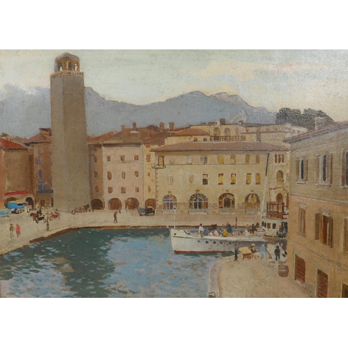 877 - In the manner of Harry Watson, (British, 1871-1936), a pair of Continental city canal scenes, 40 x 3... 