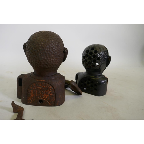 88 - A C19th cast iron money box, AF, and another similar, largest 17cm high