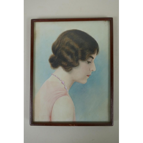 895 - An Art Deco portrait of a woman, watercolour, 16 x 20cm