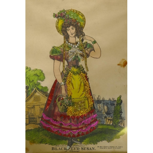 898 - C19th tinsel print, Black Ey'd Susan, a hand coloured theatrical print with foil embellishments from... 