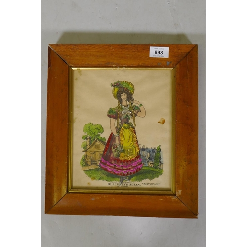 898 - C19th tinsel print, Black Ey'd Susan, a hand coloured theatrical print with foil embellishments from... 