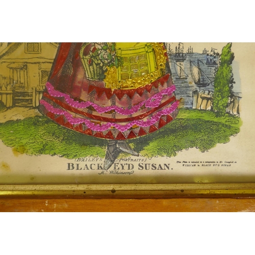 898 - C19th tinsel print, Black Ey'd Susan, a hand coloured theatrical print with foil embellishments from... 