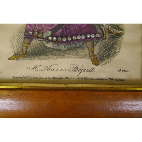 900 - A C19th tinsel print, Mr Kean as Bajazet, No. 14, a hand coloured and foil embellished print with pa... 