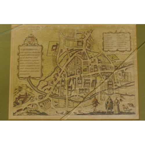 904 - C19th and later maps: Cantebrigia - Cambridge, after Braun and Hogenberg, 24 x 18cm; Oxford, after G... 