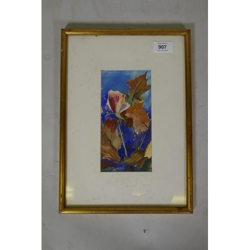 907 - Jaro Hilbert, study of autumn leaves, signed and dated 1968, watercolour, 10 x 20cm