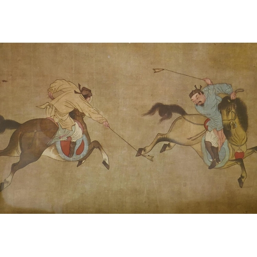 910 - A print of Chinese polo players in a picture box gilt frame, 45 x 30cm