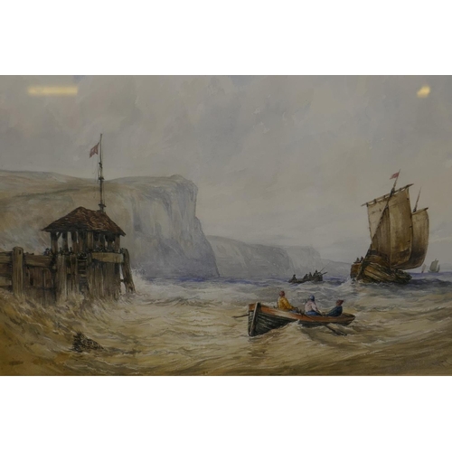 920 - William Callow, sailing boats off the shore and gig returning to harbour, signed, watercolour, 31 x ... 