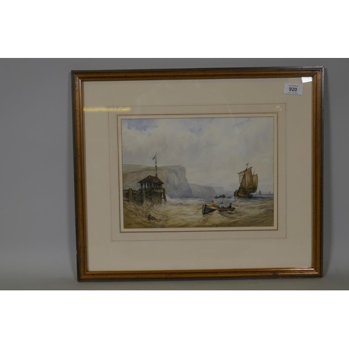 920 - William Callow, sailing boats off the shore and gig returning to harbour, signed, watercolour, 31 x ... 