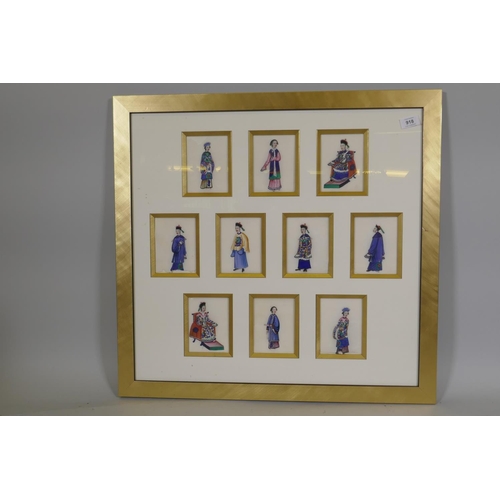 935 - A set of ten C19th Chinese watercolours on rice paper depicting court officials, noble men and women... 