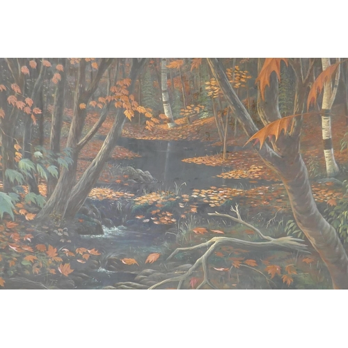 936 - S.R. Landymore, (Canadian), autumnal scene with maple trees and brook, signed and dated 1956, stampe... 