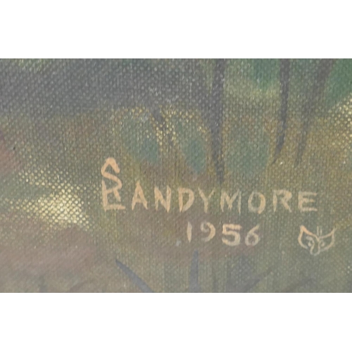 936 - S.R. Landymore, (Canadian), autumnal scene with maple trees and brook, signed and dated 1956, stampe... 