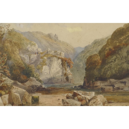 937 - A. Murray RSA, figures in a gorge, C19th, signed, watercolour, 45 x 31cm