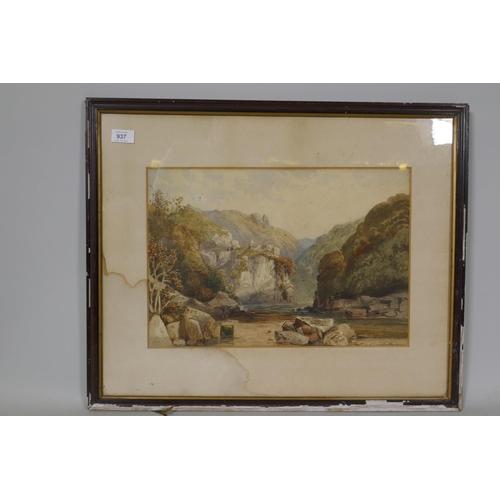 937 - A. Murray RSA, figures in a gorge, C19th, signed, watercolour, 45 x 31cm