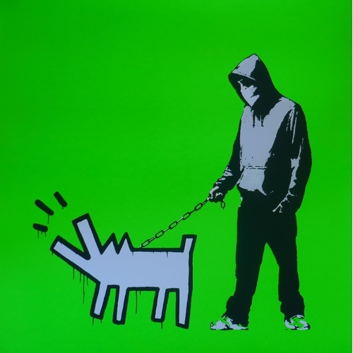 942 - After Banksy, Choose Your Weapon, (Fluoro Green), limited edition copy screen print No. 46/500, by t... 