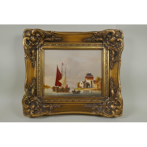 950 - David Beatty, C20th, Dutch canal scene, oil on board, 25 x 20cm