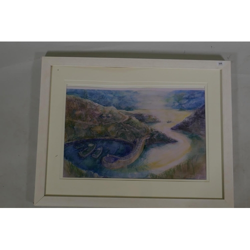 954 - John Simmons, Boscastle, signed and labelled verso, gouache, 65 x 44cm