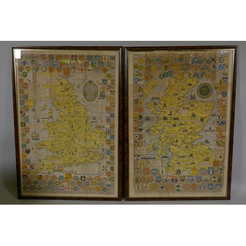 961 - A vintage Historical Map of England and Wales, and another of Scotland, published by John Bartholome... 