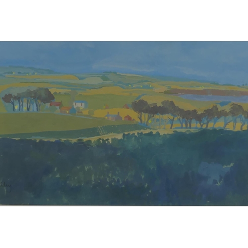 962 - Allan Halliday, farm and open landscape, signed, gouache, 52 x 32cm