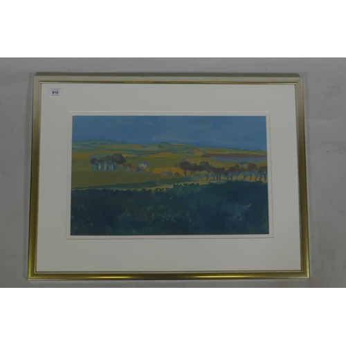 962 - Allan Halliday, farm and open landscape, signed, gouache, 52 x 32cm