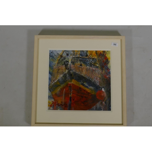 964 - Diana King, Bucketing Down, Mevagissey, signed, labelled verso The Imagination Art Studio, Newdigate... 