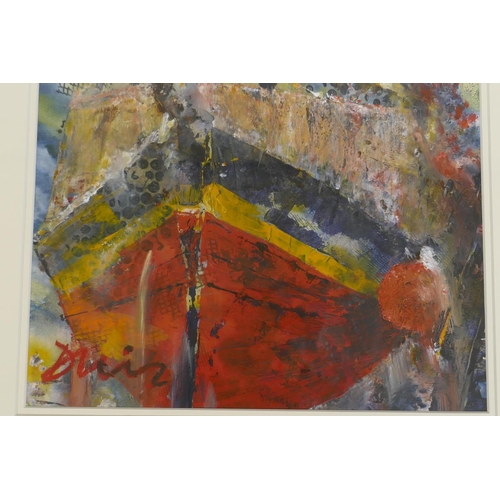 964 - Diana King, Bucketing Down, Mevagissey, signed, labelled verso The Imagination Art Studio, Newdigate... 