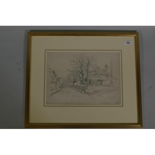 968 - John Fulleylove, (1846-1908), Church St, Leatherhead, c.1875, signed, pencil, 37 x 27cm