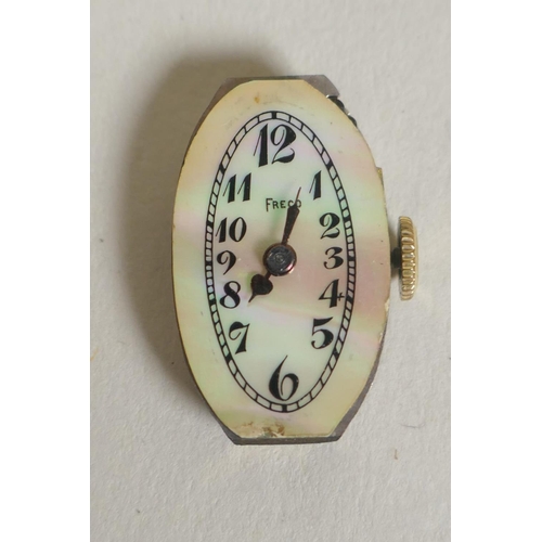 646 - A vintage Swiss 14ct gold Freco lady's cocktail watch with abalone dial and enamelled Arabic numeral... 