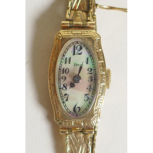 646 - A vintage Swiss 14ct gold Freco lady's cocktail watch with abalone dial and enamelled Arabic numeral... 