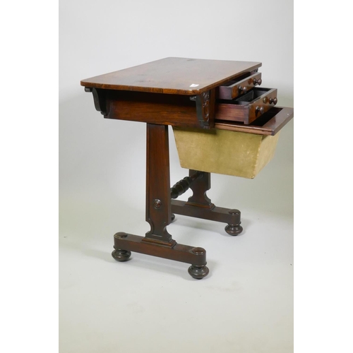 1009 - A C19th colonial rosewood worktable with two drawers, the bottom one with fitted interior, and a pul... 