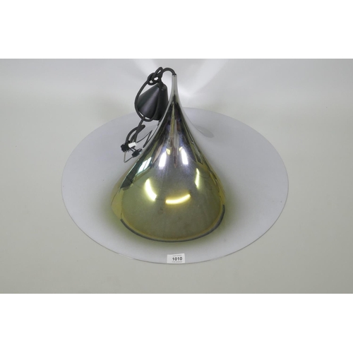 1010 - A chromed semi pendant ceiling light shade, designed in 1968 by Claus Bonderup and Torsten Thorup, 6... 