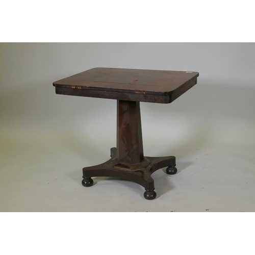 1022 - William IV mahogany pedestal table, raised on an octagonal shaped column and platform base with bun ... 